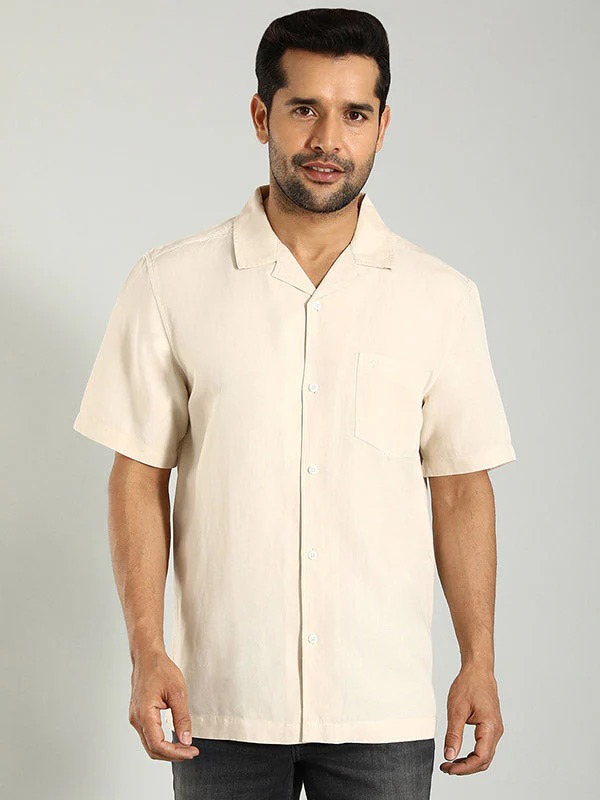 Indian Terrain Men's Regular Fit Half Sleeve Solid Beige Shirt
